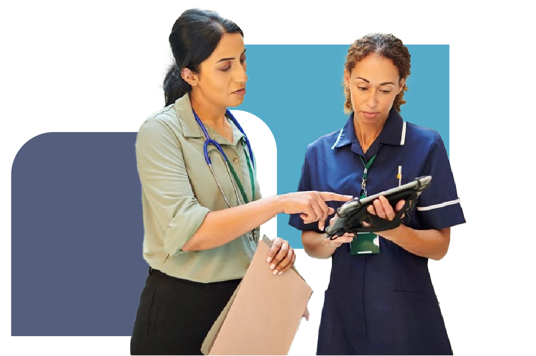 Healthcare professionals discussing a patient's needs