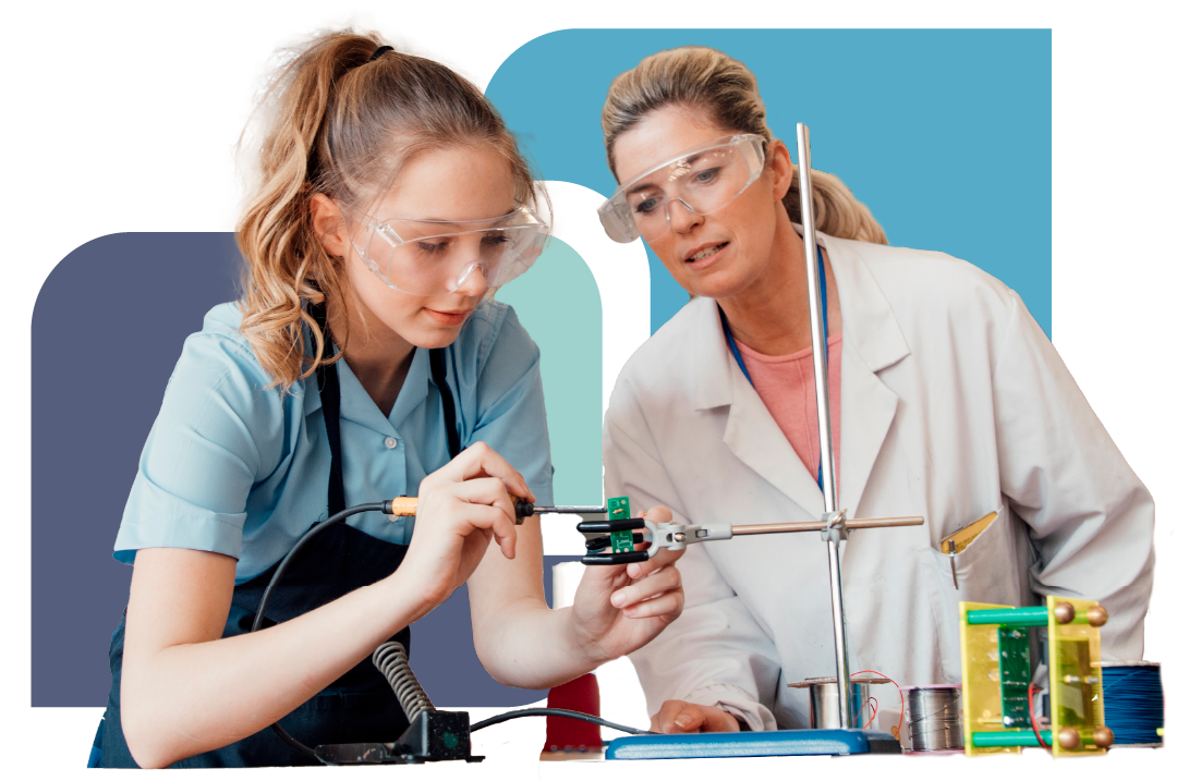 Teacher working with students in a classroom